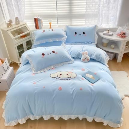 91家纺网 家纺一手货源 找家纺 易禾 2022新款小清新水洗亲肤棉四件套 宝宝兔-蓝