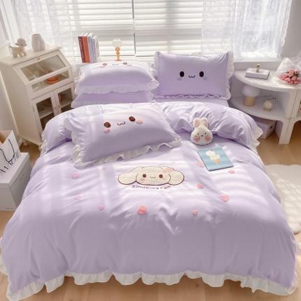 91家纺网 家纺一手货源 找家纺 易禾 2022新款小清新水洗亲肤棉四件套 宝宝兔-紫