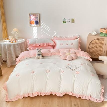 91家纺网 家纺一手货源 找家纺 (总)易禾 2022新款小清新水洗亲肤棉四件套