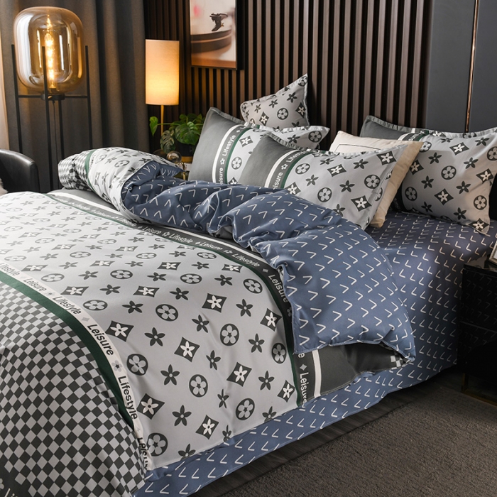 91家纺网 家纺一手货源 找家纺 赫然130g生态长绒棉贡棉植物羊绒加厚斜纹磨毛四件套皇家绅士