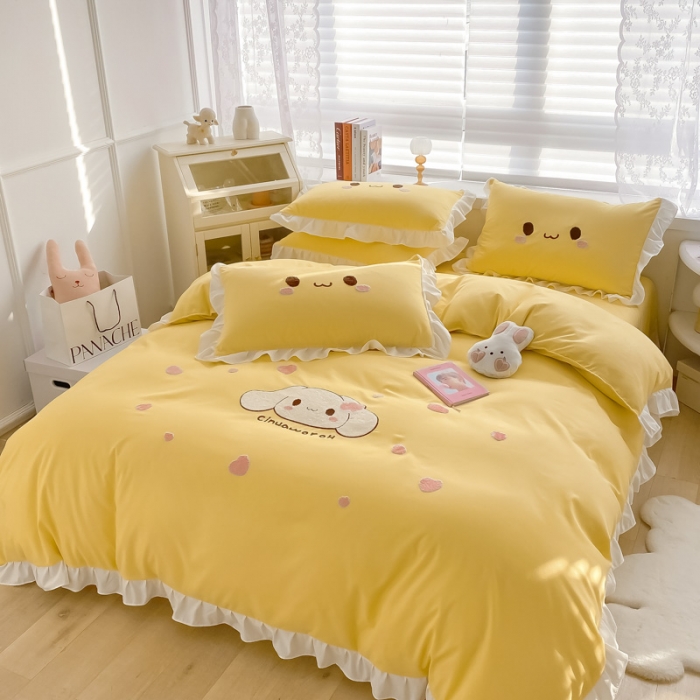 91家纺网 家纺一手货源 找家纺 易禾 2022新款小清新水洗亲肤棉四件套 宝宝兔-黄