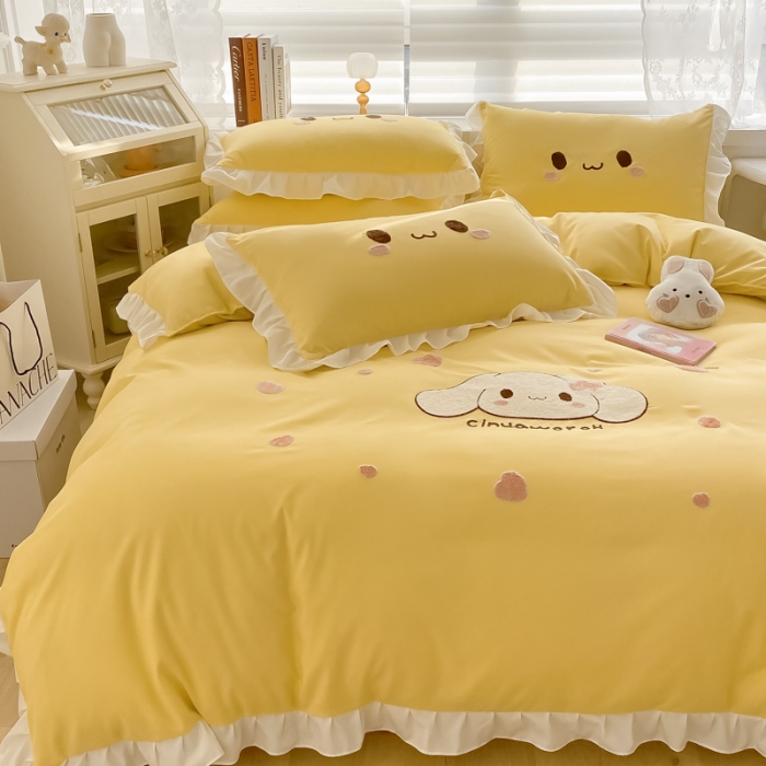 91家纺网 家纺一手货源 找家纺 易禾 2022新款小清新水洗亲肤棉四件套 宝宝兔-黄