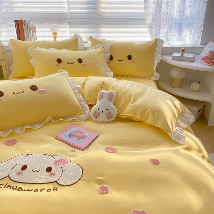 91家纺网 家纺一手货源 找家纺 易禾 2022新款小清新水洗亲肤棉四件套 宝宝兔-黄