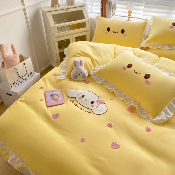 91家纺网 家纺一手货源 找家纺 易禾 2022新款小清新水洗亲肤棉四件套 宝宝兔-黄