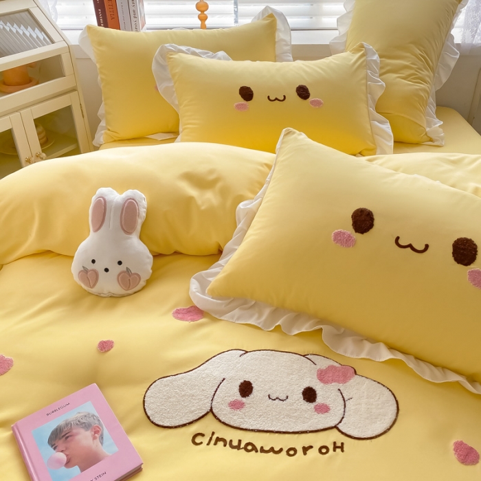 91家纺网 家纺一手货源 找家纺 易禾 2022新款小清新水洗亲肤棉四件套 宝宝兔-黄