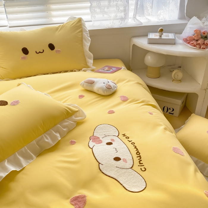 91家纺网 家纺一手货源 找家纺 易禾 2022新款小清新水洗亲肤棉四件套 宝宝兔-黄