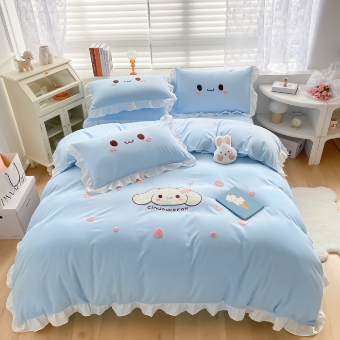 91家纺网 家纺一手货源 找家纺 易禾 2022新款小清新水洗亲肤棉四件套 宝宝兔-蓝