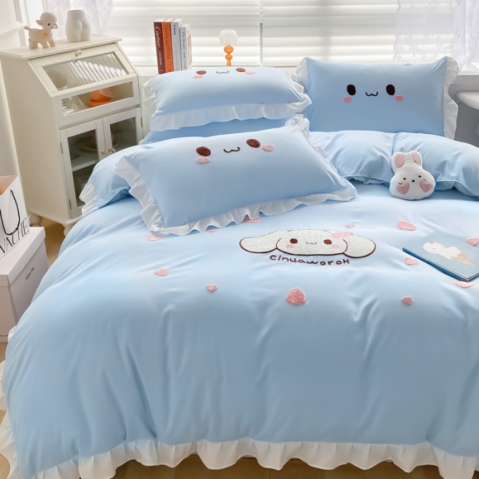 91家纺网 家纺一手货源 找家纺 易禾 2022新款小清新水洗亲肤棉四件套 宝宝兔-蓝