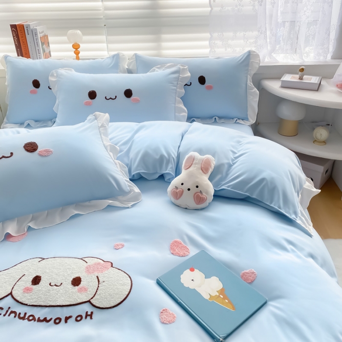 91家纺网 家纺一手货源 找家纺 易禾 2022新款小清新水洗亲肤棉四件套 宝宝兔-蓝