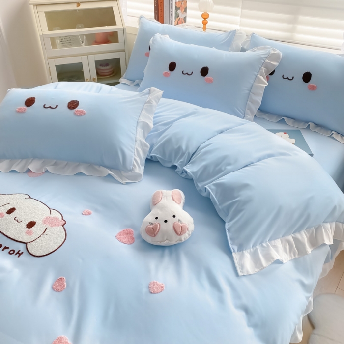 91家纺网 家纺一手货源 找家纺 易禾 2022新款小清新水洗亲肤棉四件套 宝宝兔-蓝