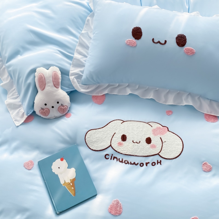 91家纺网 家纺一手货源 找家纺 易禾 2022新款小清新水洗亲肤棉四件套 宝宝兔-蓝