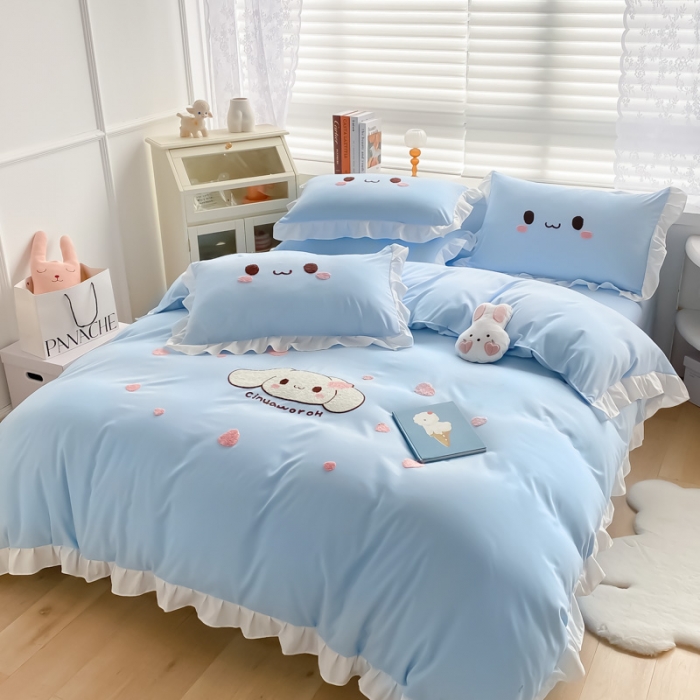 91家纺网 家纺一手货源 找家纺 易禾 2022新款小清新水洗亲肤棉四件套 宝宝兔-蓝