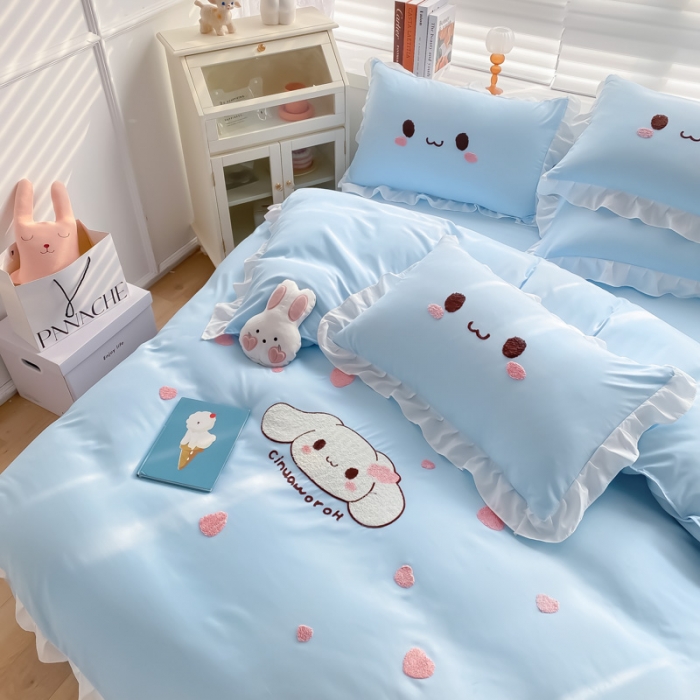 91家纺网 家纺一手货源 找家纺 易禾 2022新款小清新水洗亲肤棉四件套 宝宝兔-蓝