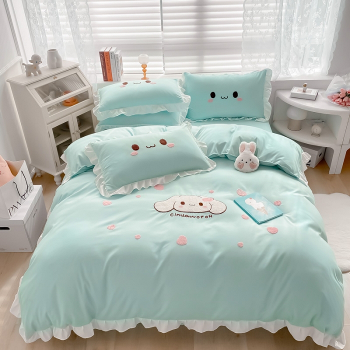 91家纺网 家纺一手货源 找家纺 易禾 2022新款小清新水洗亲肤棉四件套 宝宝兔-绿