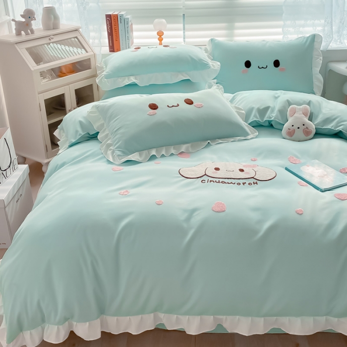 91家纺网 家纺一手货源 找家纺 易禾 2022新款小清新水洗亲肤棉四件套 宝宝兔-绿