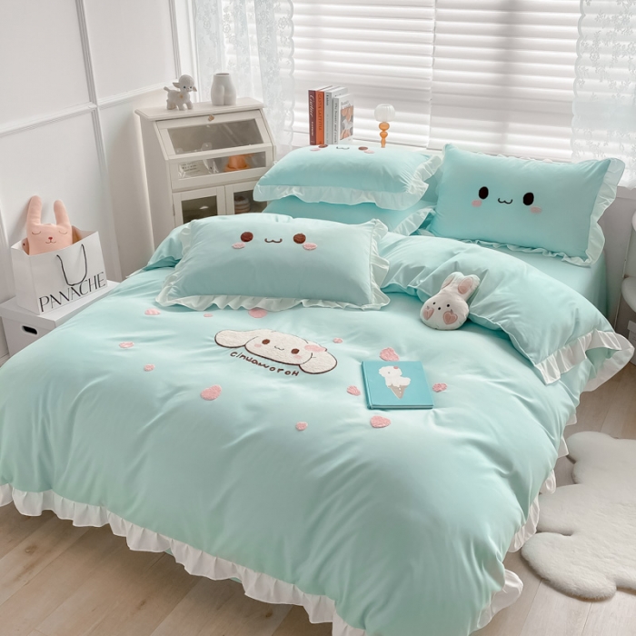 91家纺网 家纺一手货源 找家纺 易禾 2022新款小清新水洗亲肤棉四件套 宝宝兔-绿