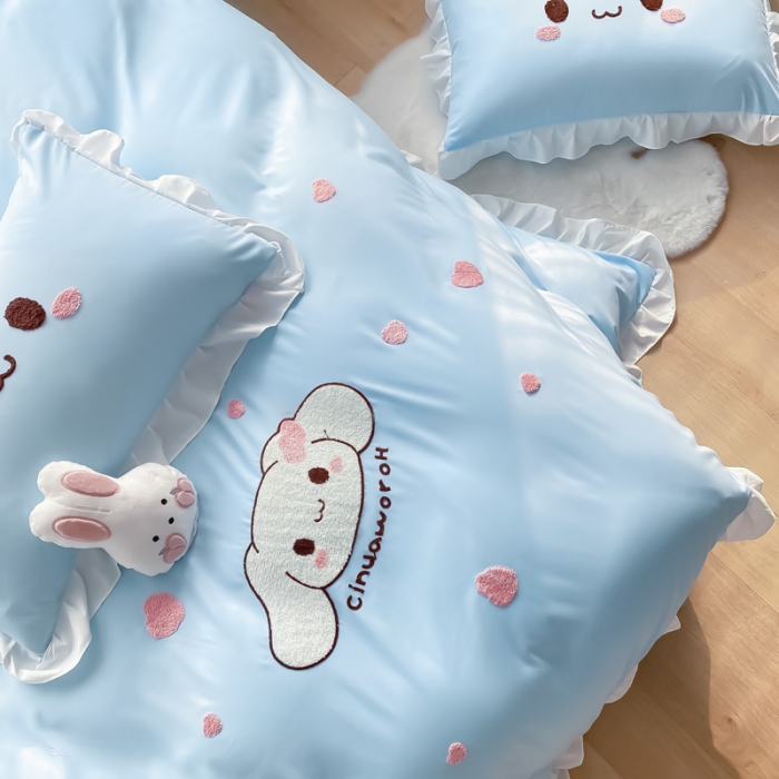 91家纺网 家纺一手货源 找家纺 易禾 2022新款小清新水洗亲肤棉四件套 宝宝兔-蓝