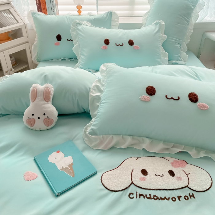 91家纺网 家纺一手货源 找家纺 易禾 2022新款小清新水洗亲肤棉四件套 宝宝兔-绿