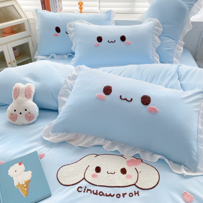 91家纺网 家纺一手货源 找家纺 易禾 2022新款小清新水洗亲肤棉四件套 宝宝兔-蓝