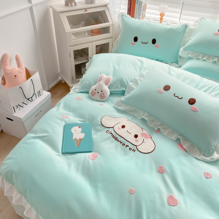 91家纺网 家纺一手货源 找家纺 易禾 2022新款小清新水洗亲肤棉四件套 宝宝兔-绿