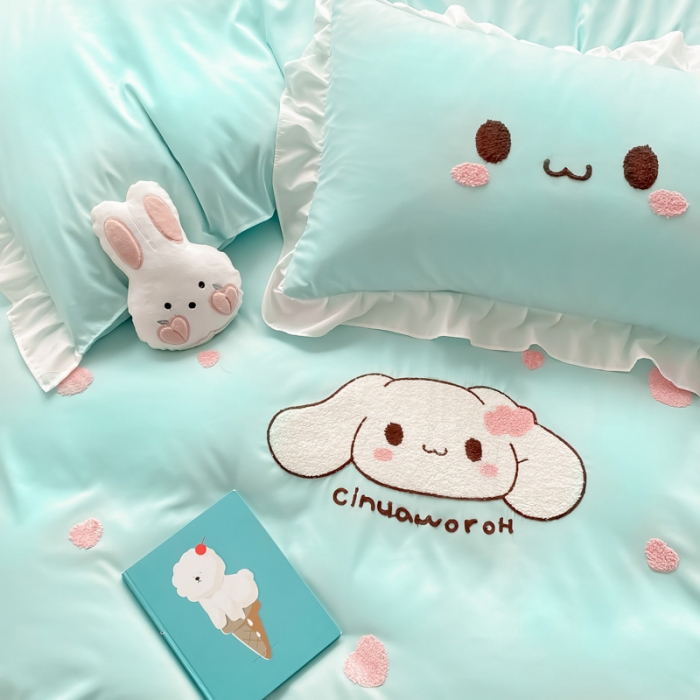 91家纺网 家纺一手货源 找家纺 易禾 2022新款小清新水洗亲肤棉四件套 宝宝兔-绿