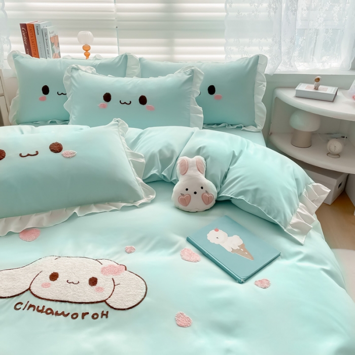 91家纺网 家纺一手货源 找家纺 易禾 2022新款小清新水洗亲肤棉四件套 宝宝兔-绿