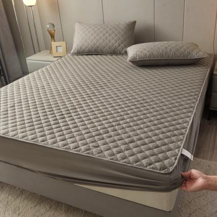 91家纺网 家纺一手货源 找家纺 给笠 2023新款亲肤磨毛夹棉床笠 小格灰