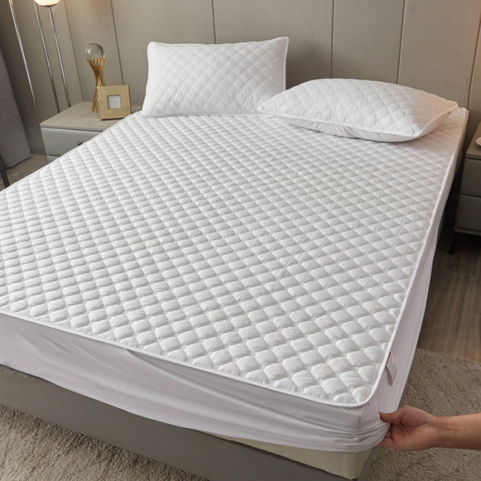 91家纺网 家纺一手货源 找家纺 给笠 2023新款亲肤磨毛夹棉床笠 小格白色