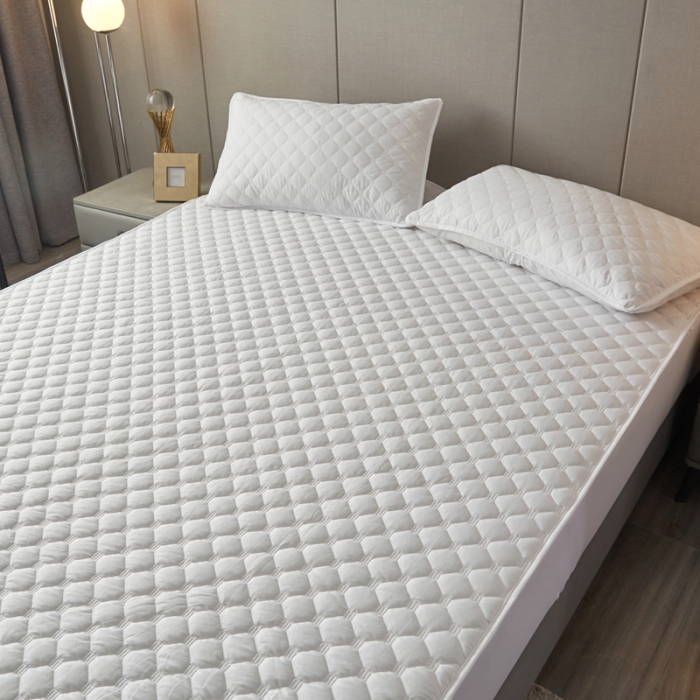 91家纺网 家纺一手货源 找家纺 给笠 2023新款亲肤磨毛夹棉床笠 小格白色