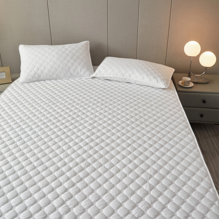 91家纺网 家纺一手货源 找家纺 给笠 2023新款亲肤磨毛夹棉床笠 小格白色