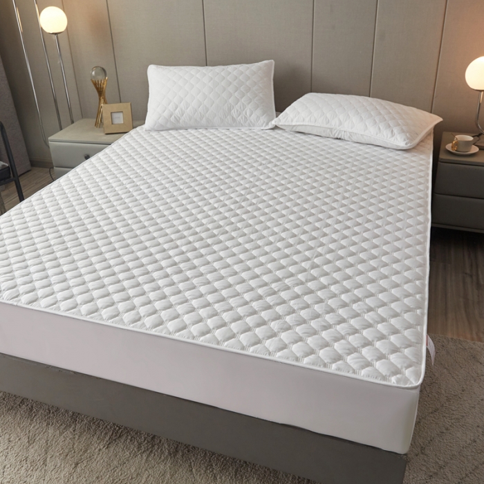 91家纺网 家纺一手货源 找家纺 给笠 2023新款亲肤磨毛夹棉床笠 小格白色