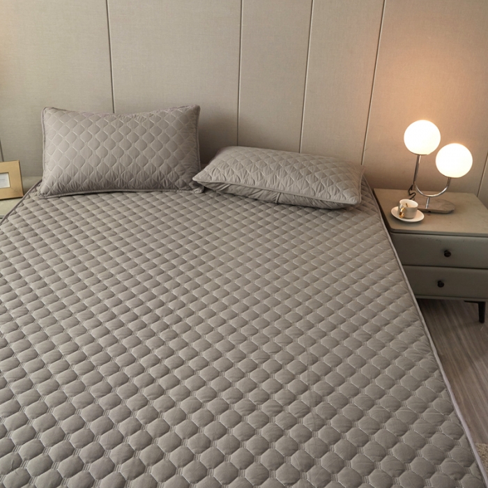 91家纺网 家纺一手货源 找家纺 给笠 2023新款亲肤磨毛夹棉床笠 小格灰