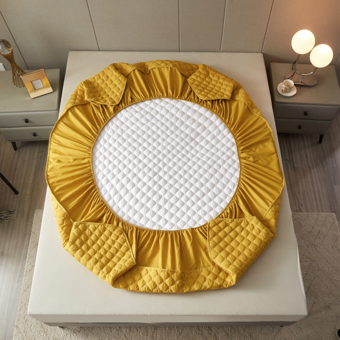 91家纺网 家纺一手货源 找家纺 给笠 2023新款亲肤磨毛夹棉床笠 小格姜黄