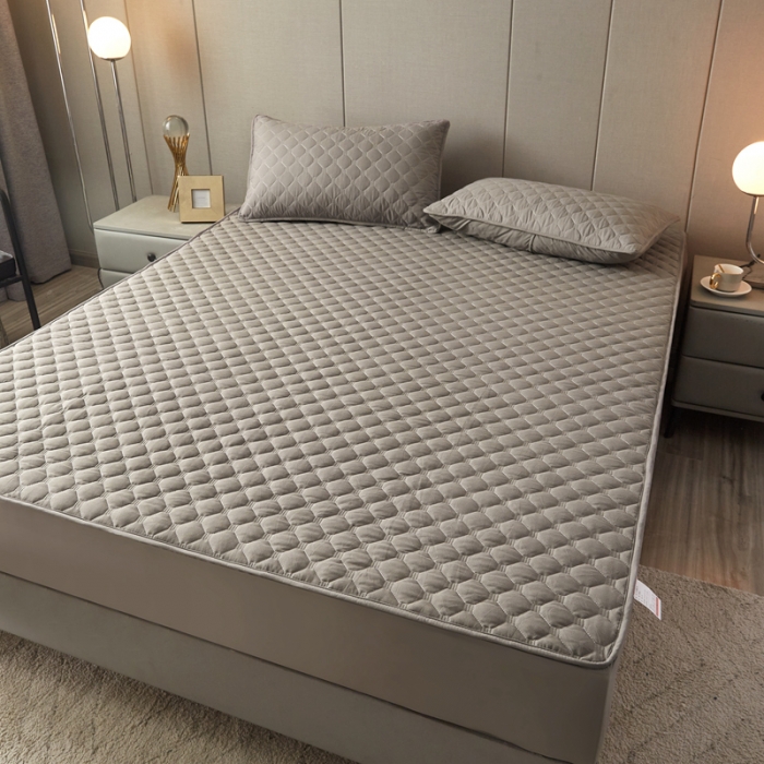 91家纺网 家纺一手货源 找家纺 给笠 2023新款亲肤磨毛夹棉床笠 小格灰