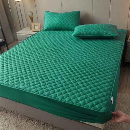 给笠 2023新款亲肤磨毛夹棉床笠 小格孔雀绿