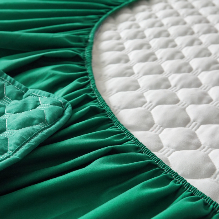 91家纺网 家纺一手货源 找家纺 给笠 2023新款亲肤磨毛夹棉床笠 小格孔雀绿