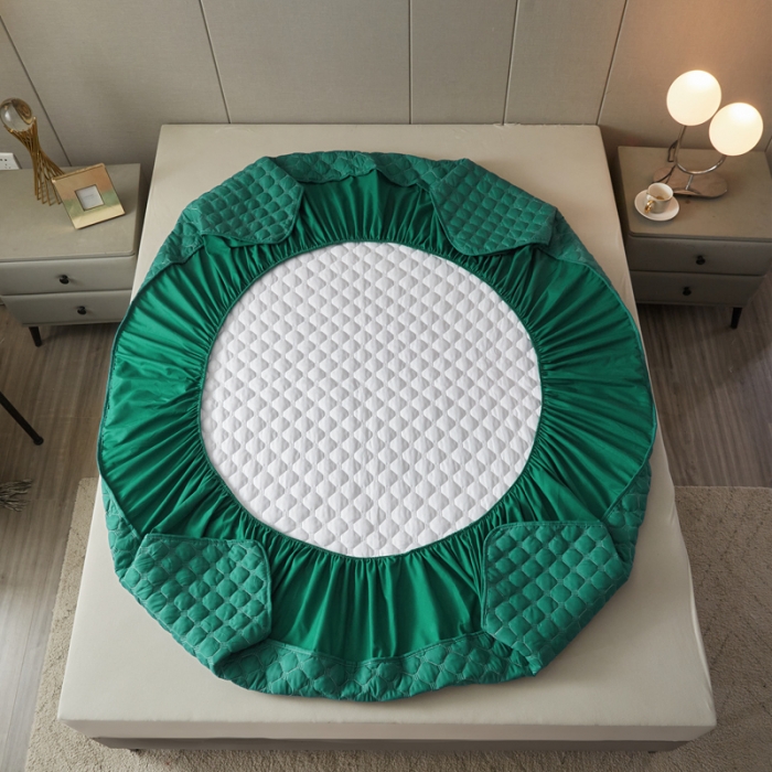 91家纺网 家纺一手货源 找家纺 给笠 2023新款亲肤磨毛夹棉床笠 小格孔雀绿