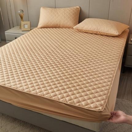 给笠 2023新款亲肤磨毛夹棉床笠 小格驼色