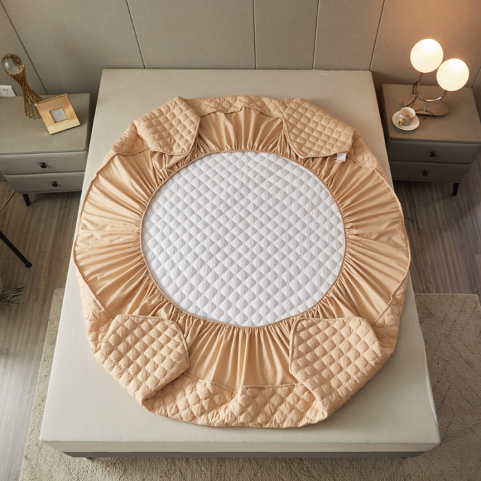 91家纺网 家纺一手货源 找家纺 给笠 2023新款亲肤磨毛夹棉床笠 小格驼色