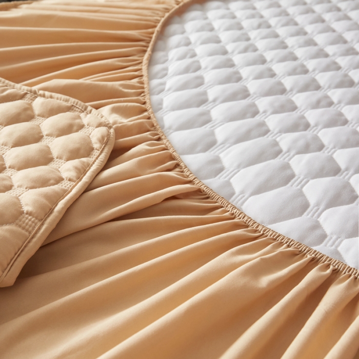 91家纺网 家纺一手货源 找家纺 给笠 2023新款亲肤磨毛夹棉床笠 小格驼色