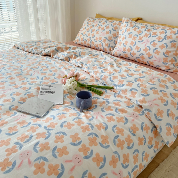 91家纺网 家纺一手货源 找家纺 XIWEN-希文2022新款全棉13372印花四件套慢时光 花间兔