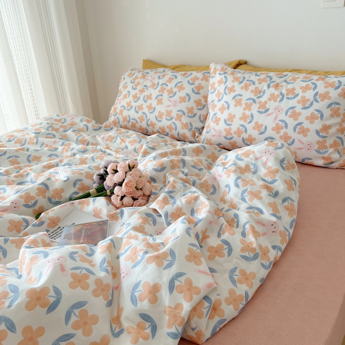 91家纺网 家纺一手货源 找家纺 XIWEN-希文2022新款全棉13372印花四件套慢时光 花间兔