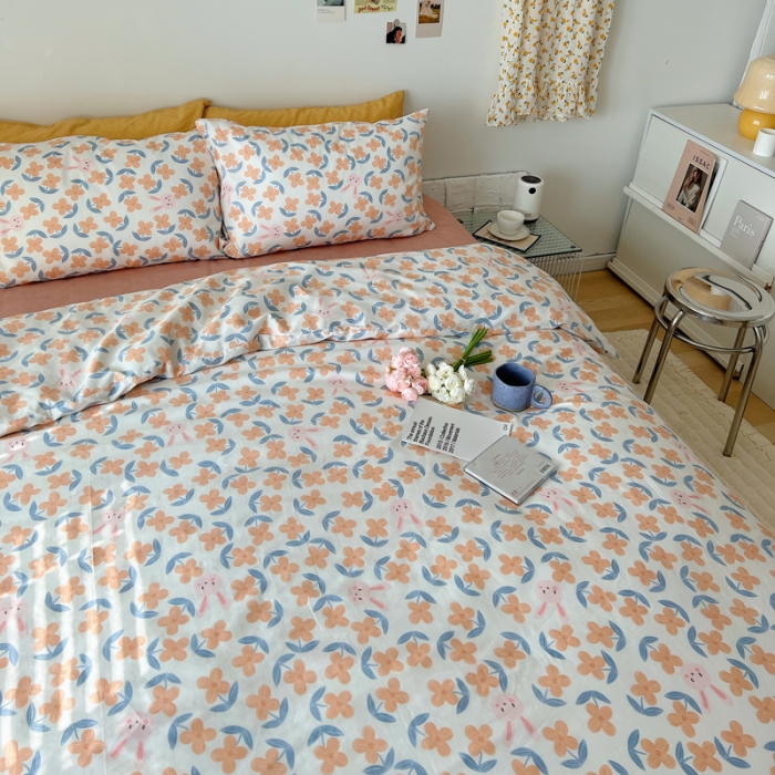 91家纺网 家纺一手货源 找家纺 XIWEN-希文2022新款全棉13372印花四件套慢时光 花间兔