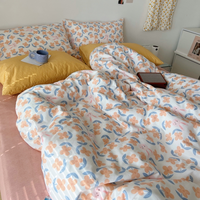 91家纺网 家纺一手货源 找家纺 XIWEN-希文2022新款全棉13372印花四件套慢时光 花间兔