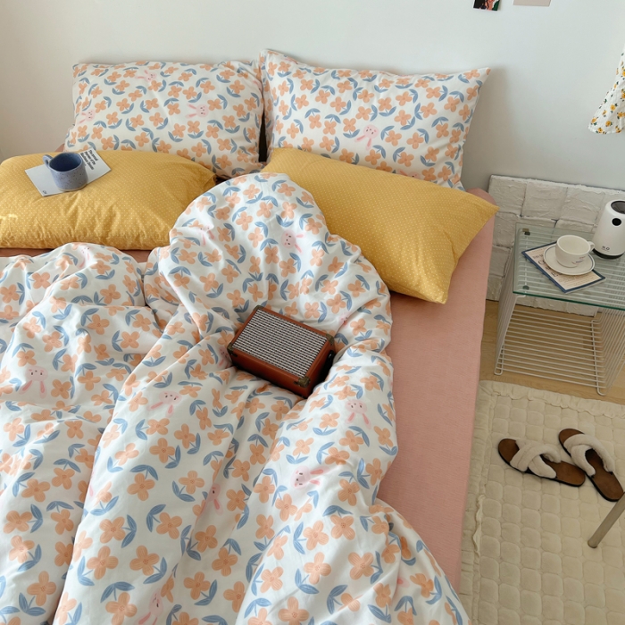 91家纺网 家纺一手货源 找家纺 XIWEN-希文2022新款全棉13372印花四件套慢时光 花间兔