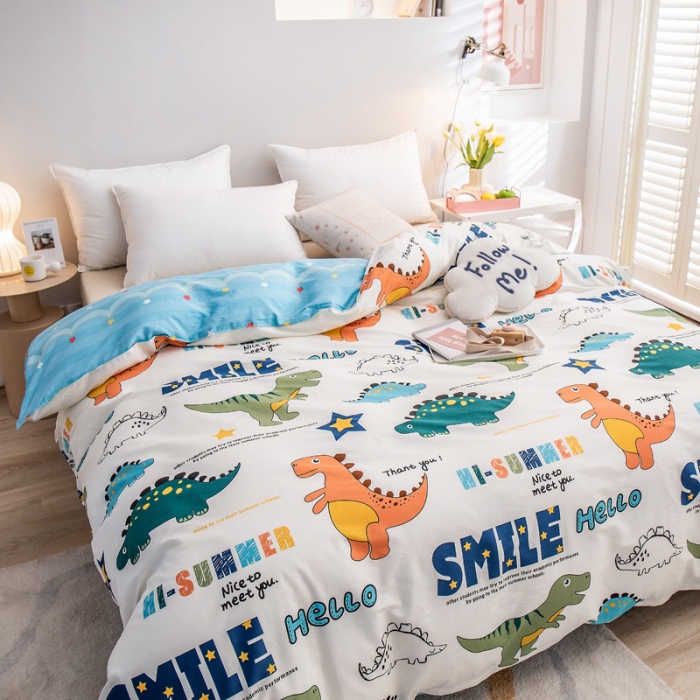 91家纺网 家纺一手货源 找家纺 绵庭 2022新款全棉12868单被套 恐龙漫画