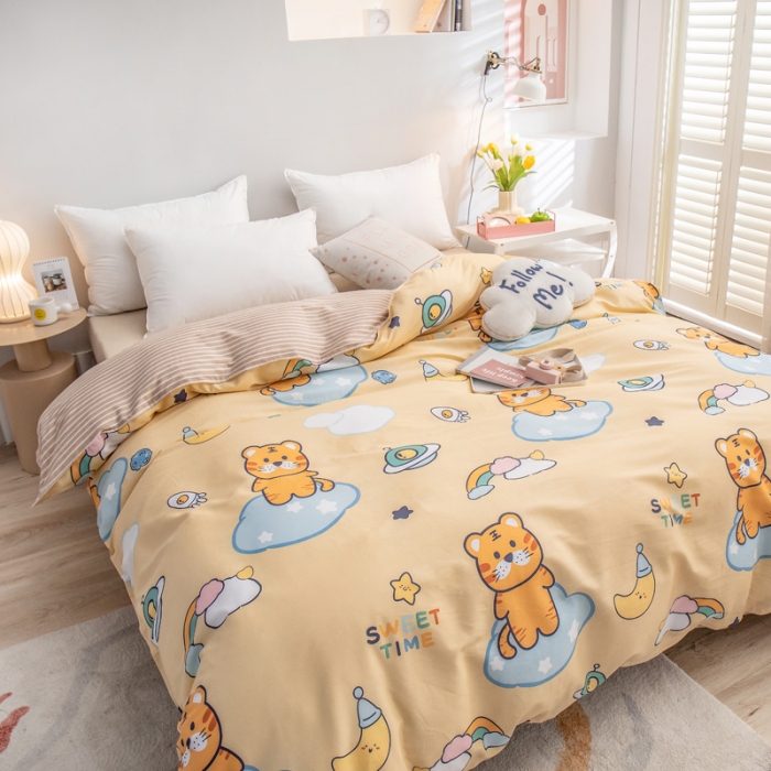 91家纺网 家纺一手货源 找家纺 绵庭 2022新款全棉12868单被套 快乐虎-黄