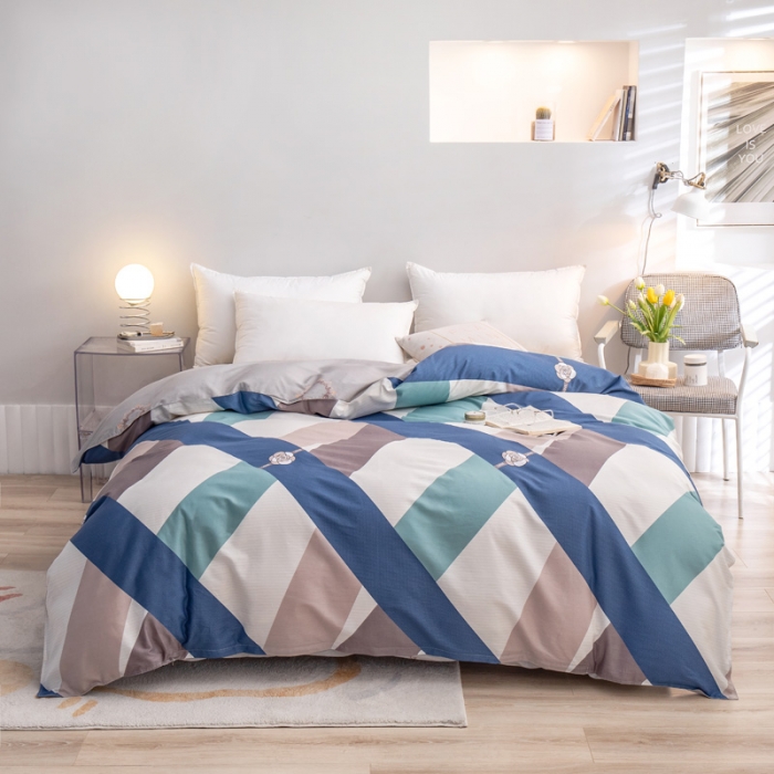 91家纺网 家纺一手货源 找家纺 绵庭 2022新款全棉12868单被套 玫瑰条约-蓝