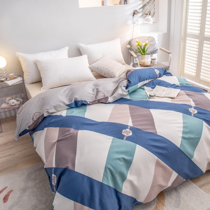 91家纺网 家纺一手货源 找家纺 绵庭 2022新款全棉12868单被套 玫瑰条约-蓝