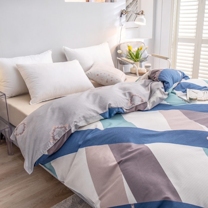 91家纺网 家纺一手货源 找家纺 绵庭 2022新款全棉12868单被套 玫瑰条约-蓝